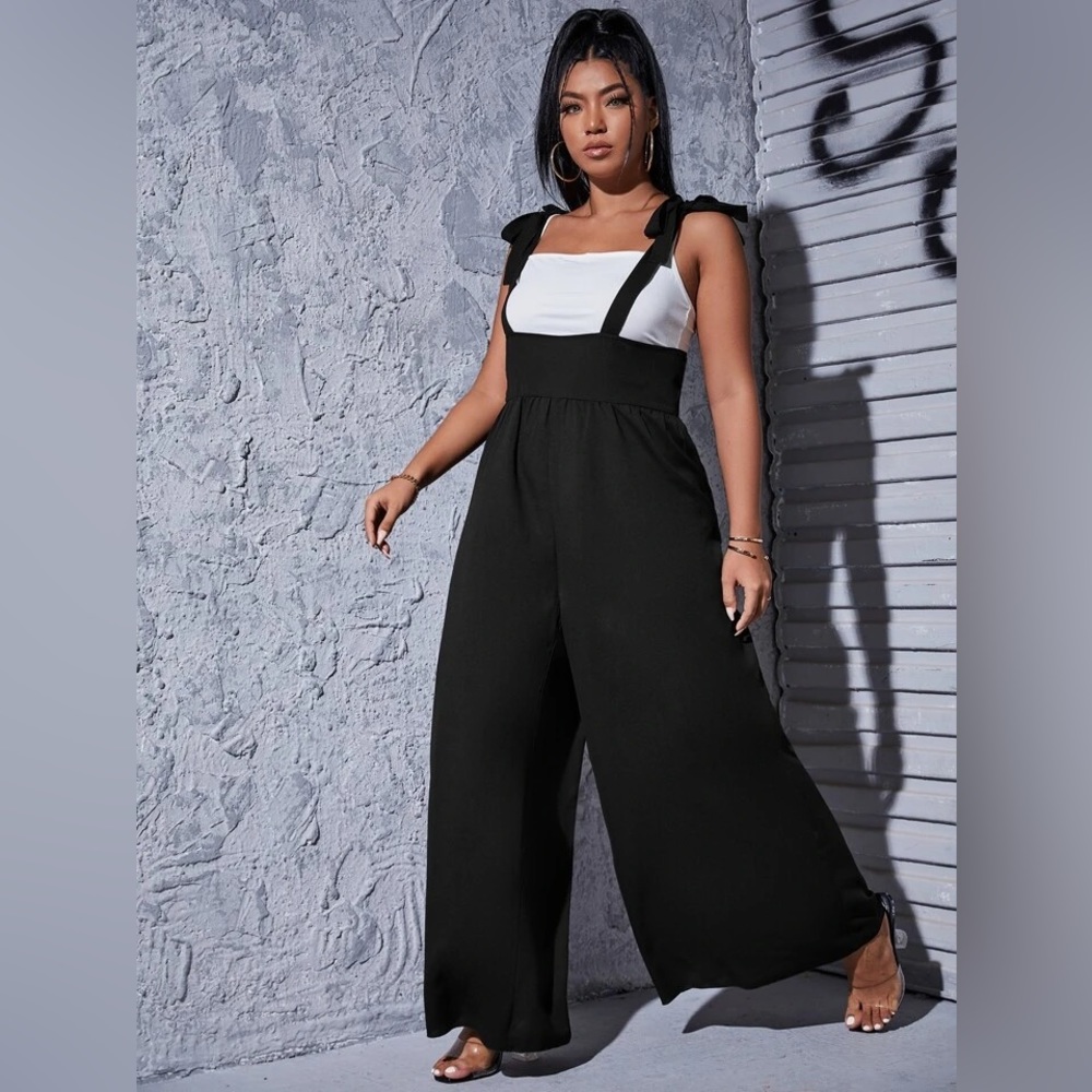 Plus Tie Shoulder Cami Wide Leg Jumpsuit Without Camisole